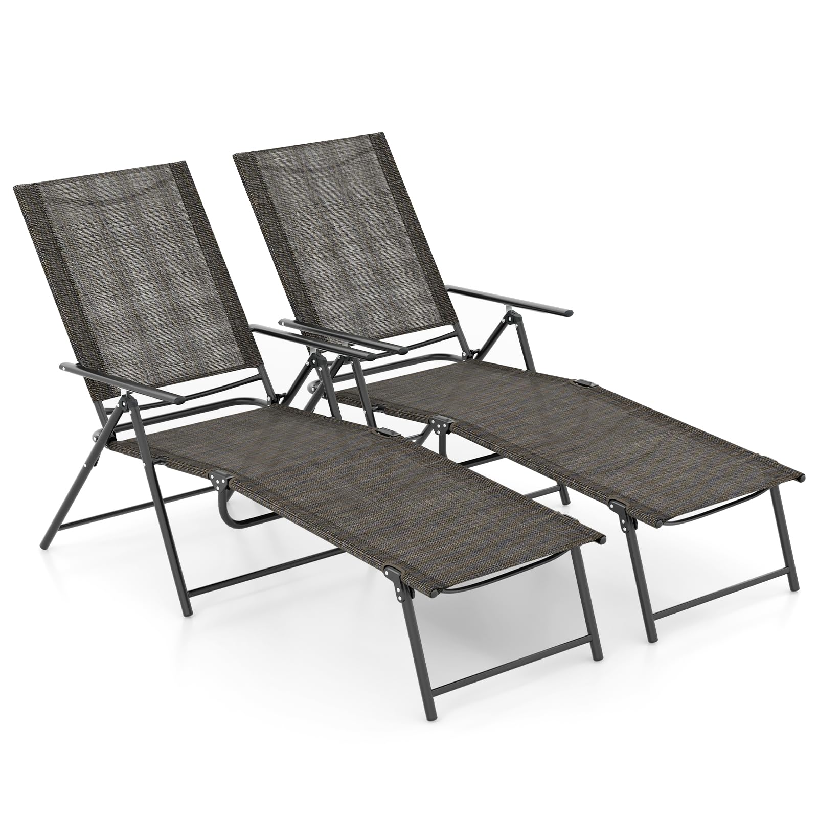 Tangkula Chaises longues d'extérieur ensemble de 1/2, transat pliant de patio avec dossier réglable sur 6 niveaux